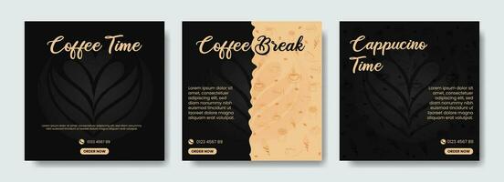 black background coffee shop social media post template vector