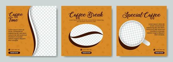 hand drawn doodle background coffee shop social media post template vector