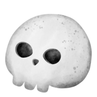 Isolated cute spooky skull skeleton watercolor style in transparent background png