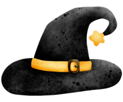 Isolated cute black witch hat with star in transparent background png