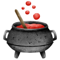 Isolated cute spooky witch cauldron with red potion watercolor style in transparent background png