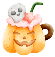 Isolated cute spooky halloween pumpkin drink watercolor style in transparent background png