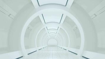 White sci-fi tunnel, empty round room, 3d rendering. video