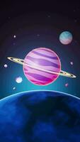 dibujos animados estilo planeta en el exterior espacio, 3d representación. video