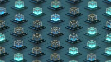 Creative electronics crystals cubes, 3d rendering. video