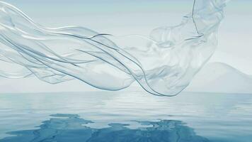 Flowing transparent cloth with water surface, 3d rendering. video