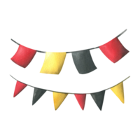 garlands with red, black and yellow flags are square and triangular. Hand drawn watercolor illustration for day of the dead, halloween, Dia de los muertos. Isolated object png