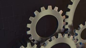 Rotation of mechanical gears, metallic parts, 3d rendering. video