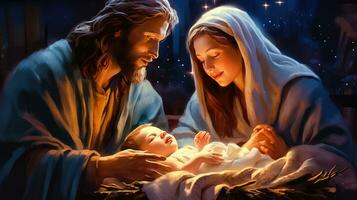 Miracle of Christmas - Biblical Nativity of Jesus Christ - Generative AI photo