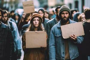 Protesters Expressing Demands with Colorful Signs - Generative AI photo