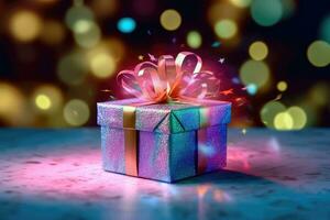 Box of Wonders - Vibrant Gift Packaging with Ribbon - Generative AI photo