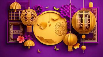 Autumn Chinese Moon and Harvest Festival Decoration - Generative AI photo