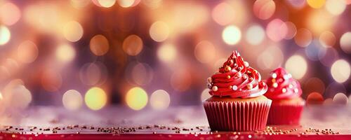 Decadent Red Velveteen Delight with Bokeh Magic - Generative AI photo