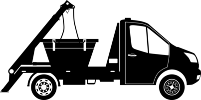 Modern mid-sized skip truck silhouette. png