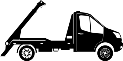 Modern mid-sized skip truck silhouette. png