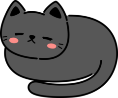 dormido negro gato plano diseño dibujos animados garabatear elemento png