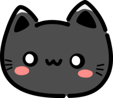 leende svart katt huvud platt stil tecknad serie klotter element för dekorera png