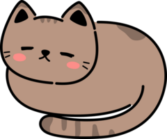 dormido marrón gato plano diseño dibujos animados garabatear elemento png