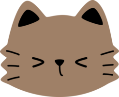 spännande brun katt huvud platt stil tecknad serie klotter element illustration png