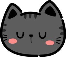 sleeping black tabby cat head flat style cartoon doodle element for decorating png