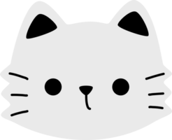 branco gato cabeça plano estilo desenho animado rabisco elemento ilustração png