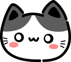 sorridente gatto testa piatto stile cartone animato scarabocchio elemento per decorazione png