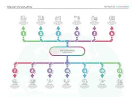 infografía proceso diseño con íconos y 13 opciones o pasos. vector