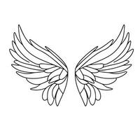 Doodle wing isolated on white background. Hand drawn wings outline. Vector illustration.