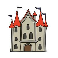 Hand drawn castle colored outline isolated on white background. Vector illustration.
