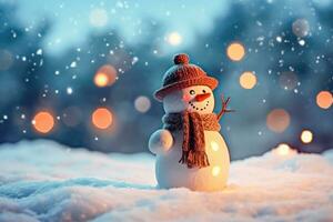 Adorable Snowman Bringing Christmas Happiness - Generative AI photo