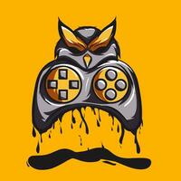 illustration of an owl icon logo with the addition of a game stick vector