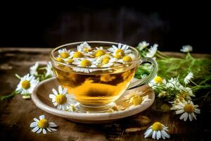 Chamomile Blossoms and Herbal Tea - Natural Relaxation - Generative AI photo