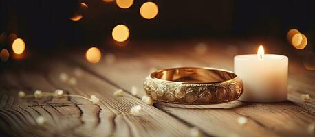 Boda anillos en de madera antecedentes hogar firmar interior decoraciones vela titulares acogedor desván estilo foto