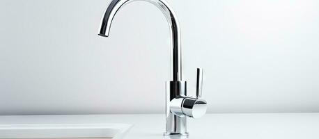 Close up of a white background water tap with a flexible lever photo