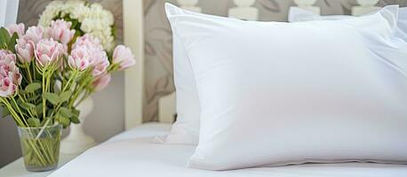 White pillow on a bed as bedroom decor photo