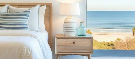 Modern beach house in Malibu California showcasing bedroom nightstand photo