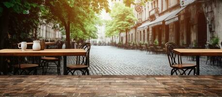 Cafe with wooden desk photo