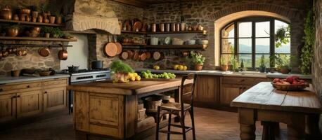 A kitchen in a farmhouse in Tuscany photo