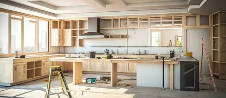 Preparing kitchen for installation of custom new features in modern home improvement photo