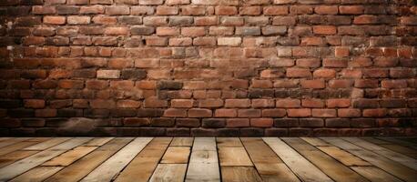 background with brick wall and wood floor photo