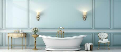 Elegant classical style bathroom with sink and bathtub photo