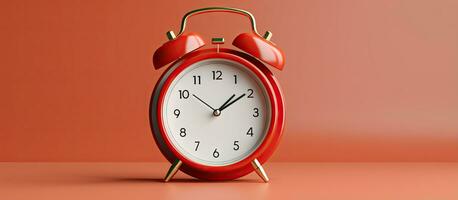 Red vintage alarm clock with no hands against a gray background Minimal style round frame template with copy space illustration for a banner photo