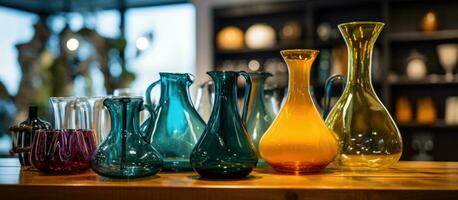 Carafe with decorative items in shop display photo