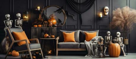 Creative Halloween decorations adding style to the room interior photo