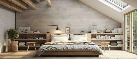 Attic home interior with bedroom photo