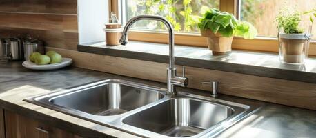 Kitchen sink made of stainless steel photo