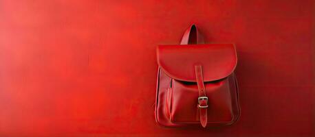 Wall mounted red leather bag photo