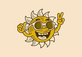 mascot character design of a sun wearing sunglasses with happy expression vector