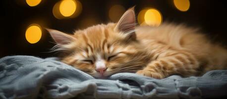 hogar gato dormido en cama foto