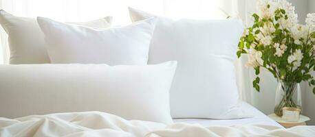 White pillow on a bed as bedroom decor photo